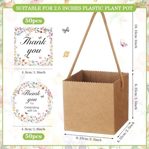 Faccito 60 Pack Succulent Wrap Bags with Wildflower Stickers