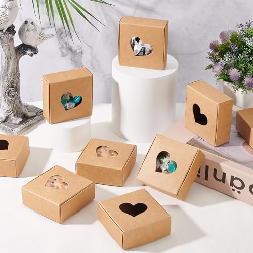 BENECREAT 30 Pack Kraft Gift Boxes with Heart Window