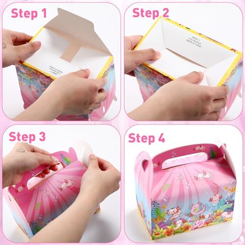 12 Pack Axolotl Gift Boxes with Handles for Party Favors
