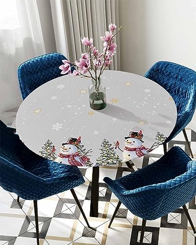 Grey Christmas Round Waterproof Table Cover Fitted Tablecloth