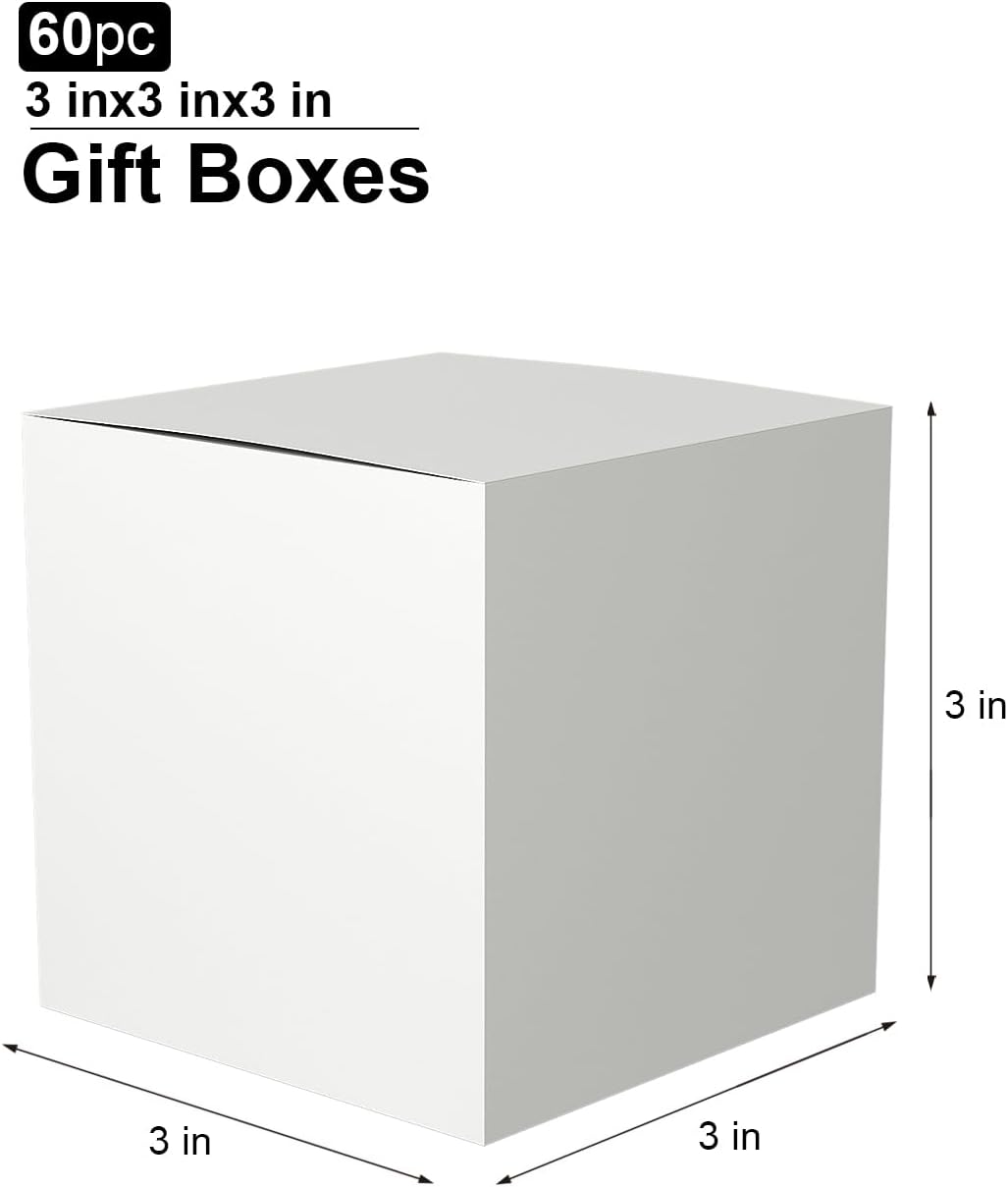 GINLEBO 3x3x3 Gift Boxes - 60 Pcs White Mini Boxes for Wrapping