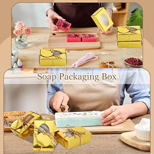 Yexiya 60 Pcs Kraft Soap Boxes with Window for Gifts