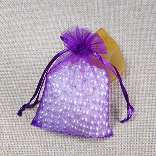 50 Pack Organza Gift Bags 5x7 Inch Purple Drawstring Sheer Packaging
