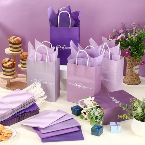 Kolldenn 50 Set Gradient Purple Welcome Gift Bags Wedding Party Bulk