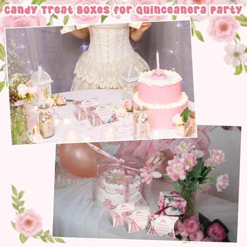 100 PCS Quinceanera Pillow Gift Boxes Rose Gold 15th Birthday Party Favors