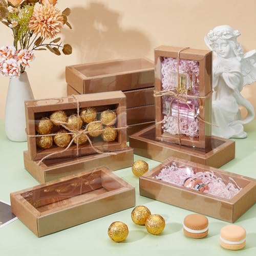 BENECREAT 12pcs Burlywood Gift Boxes with PVC Windows