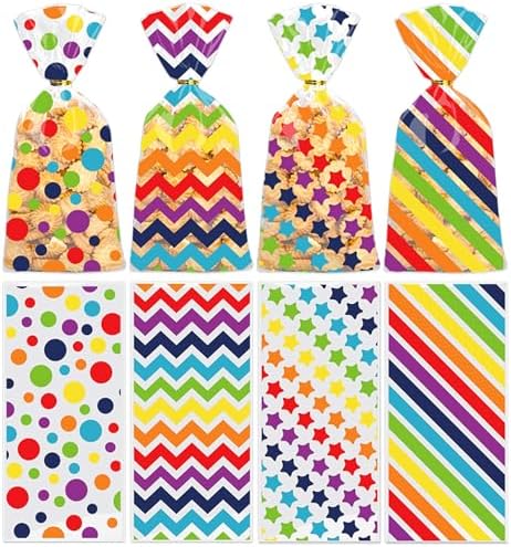 Totelux Rainbow Cellophane Gift Bags with Ties 50PCS