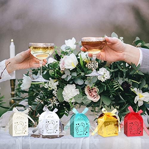 50PCS Laser Cut Favor Boxes with Ribbons