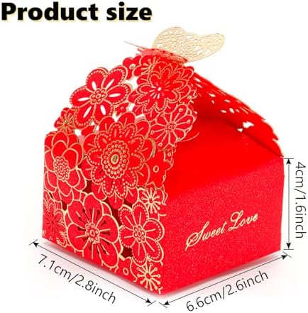 KAZIPA 50pcs Laser Cut Butterfly Favor Boxes Gold Stamping Red