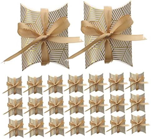 Hemoton 50pcs Gold Foil Pillow Boxes for Gifts and Parties