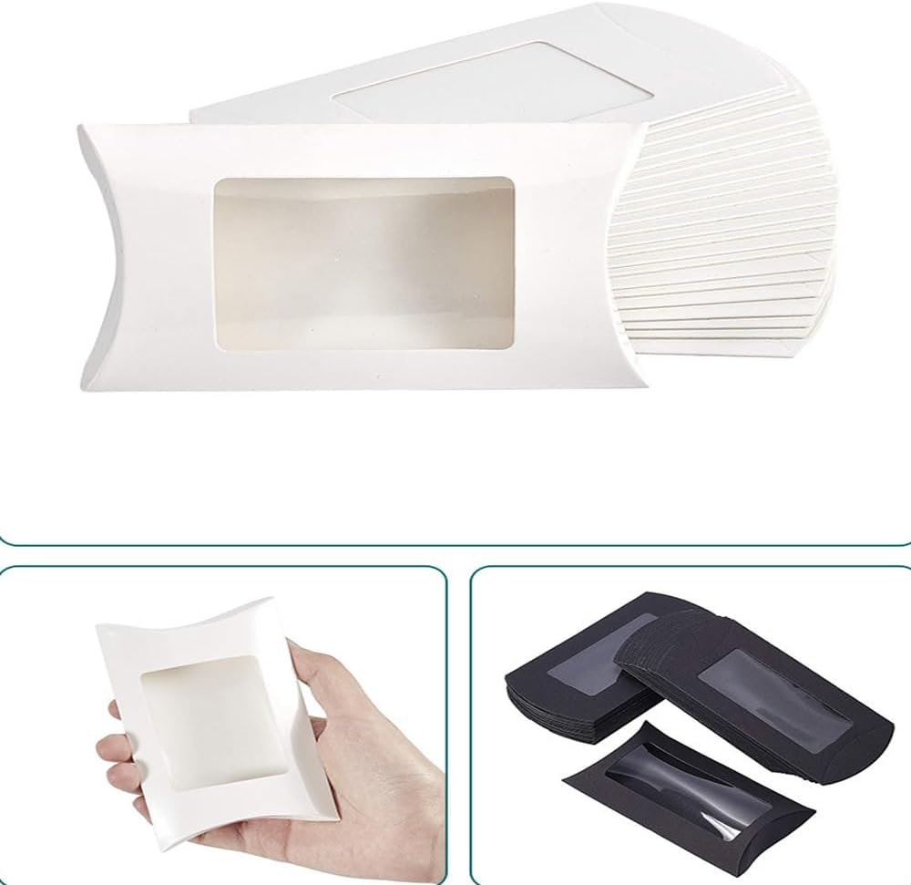 40pcs White Paper Mini Pillow Packaging Box with Clear Window