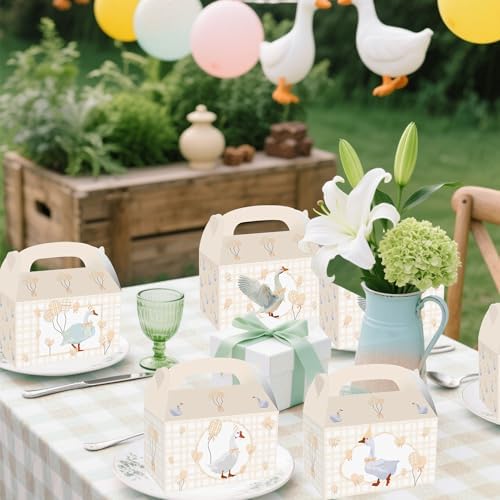 Silly Goose Themed 12 Piece Beige Gingham Party Boxes