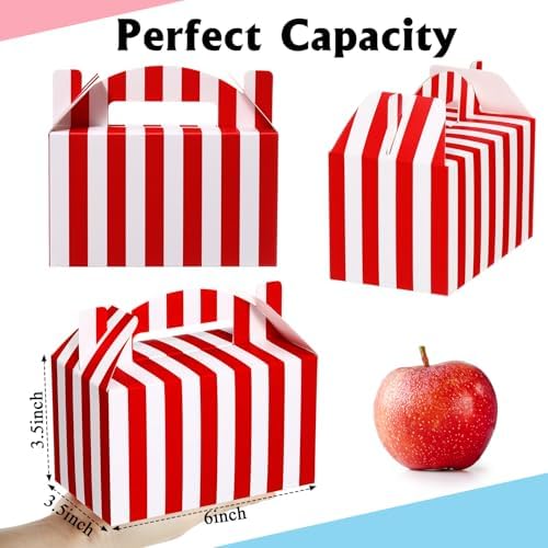 24 Pcs Red White Striped Circus Treat Boxes for Birthday Party