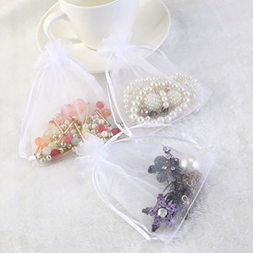 100pcs White Drawstring Organza Gift Bags for Wedding Party Favor