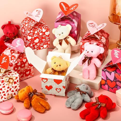 28 Pack Valentine Gift Boxes with Bear Favors