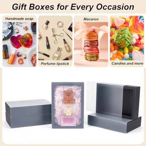 BENECREAT 12 Pack Black Kraft Gift Boxes with Frosted Plastic Lid