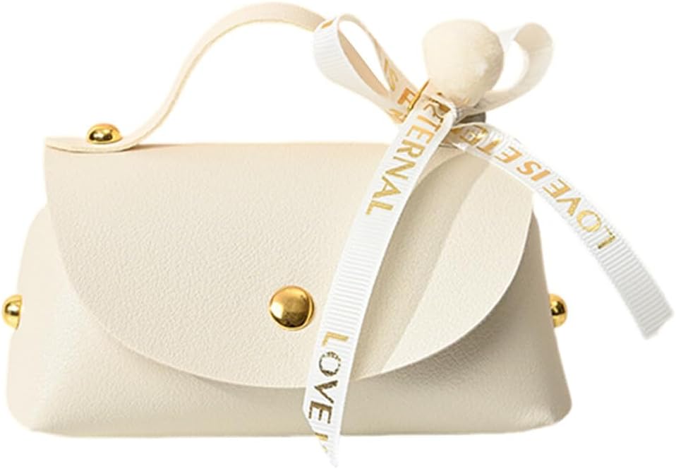 Leather Candy Boxes with Bow 6 PCS Beige
