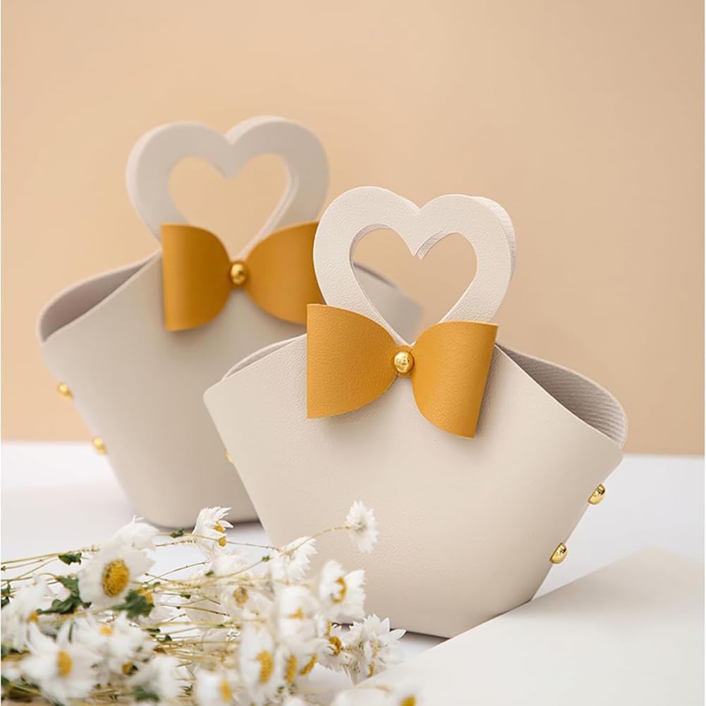 10 Pack Mini PU Leather Gift Bags with Bowknot Handle