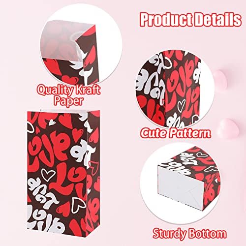 FOIMAS Valentines Day Gift Bags 30pcs Heart Kraft Paper Treat Bags