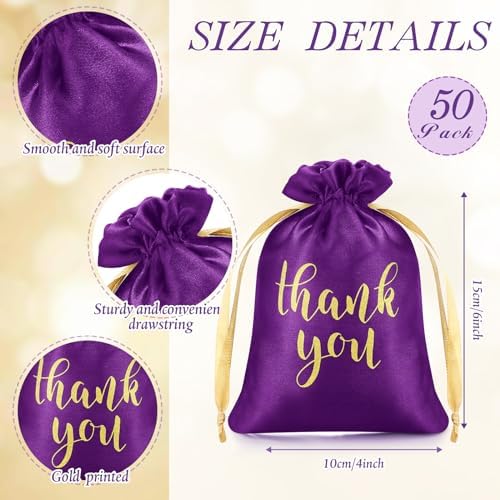 50 Pcs Thank You Satin Gift Bags with Drawstring