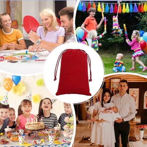 Velvet Cloth Drawstring Dice Bag 50Pcs Wine Red Gift Pouch