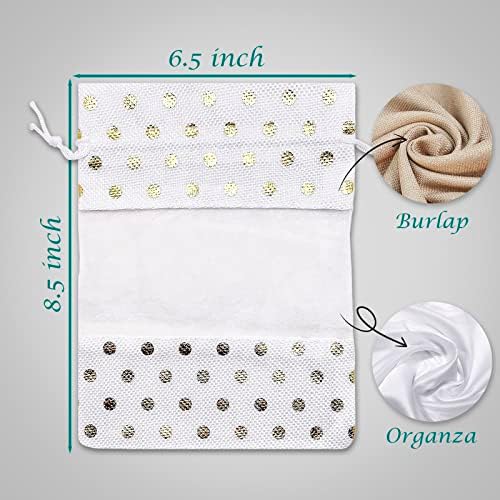 12 Pack Large Linen Burlap and Organza Gift Bags with Drawstrings