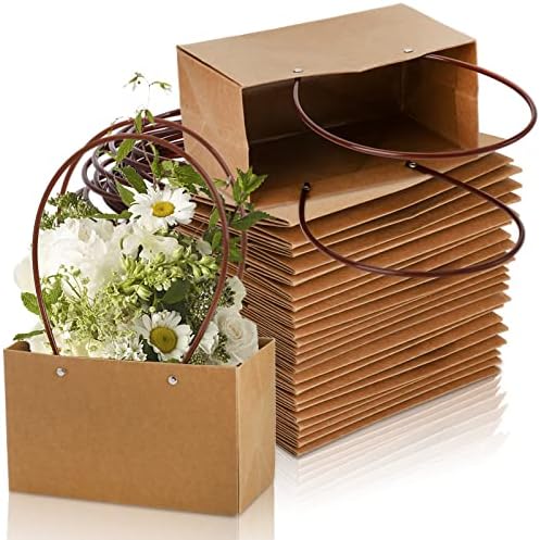 DEAYOU 10-Pack Brown Kraft Flower Gift Bags with Handles