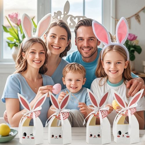 DUYUMOTO 20Pcs Bunny Easter Treat Boxes with Ribbon
