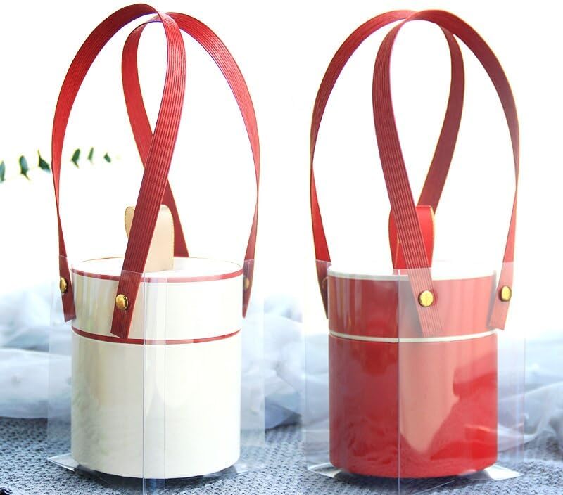 MODADA Red Beige Cylinder Gift Bags Wedding Favor Packaging Gift Box
