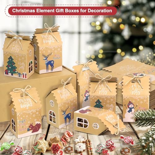 GINLEBO Christmas Gift Boxes 50 Pack Mini Kraft Treat Containers