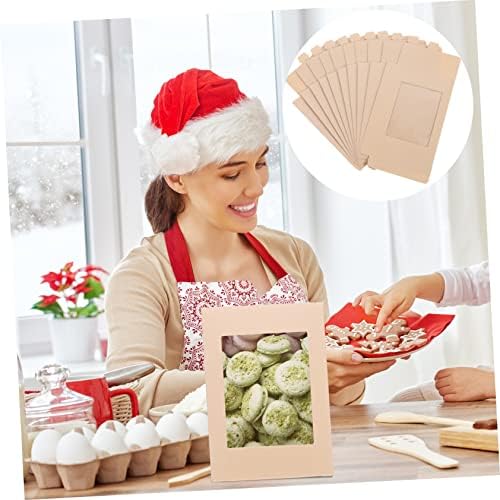 PRETYZOOM 10pcs Beige Kraft Paper Favor Boxes with Window