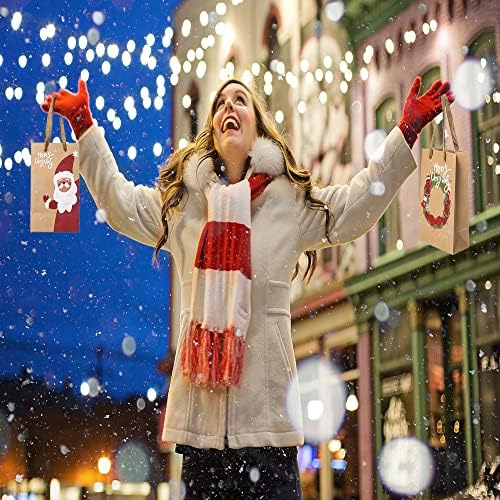 Premium Christmas Gift Bags with Ribbon Handles 6 Pack