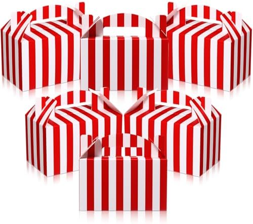 24 Pcs Red White Striped Circus Treat Boxes for Birthday Party