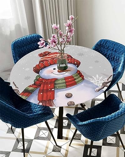Grey Snowman Round Waterproof Table Cover for Indoor Outdoor Use