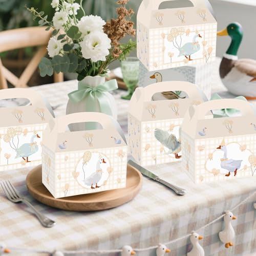 Silly Goose Themed 12 Piece Beige Gingham Party Boxes