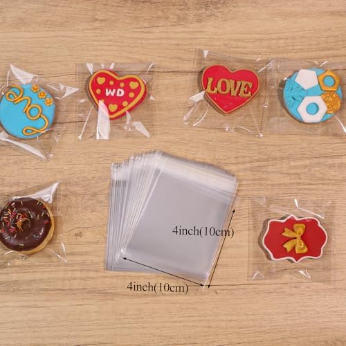 TEMLQPACK 100Pcs 4x4 Inch Self Sealing Cellophane Bags
