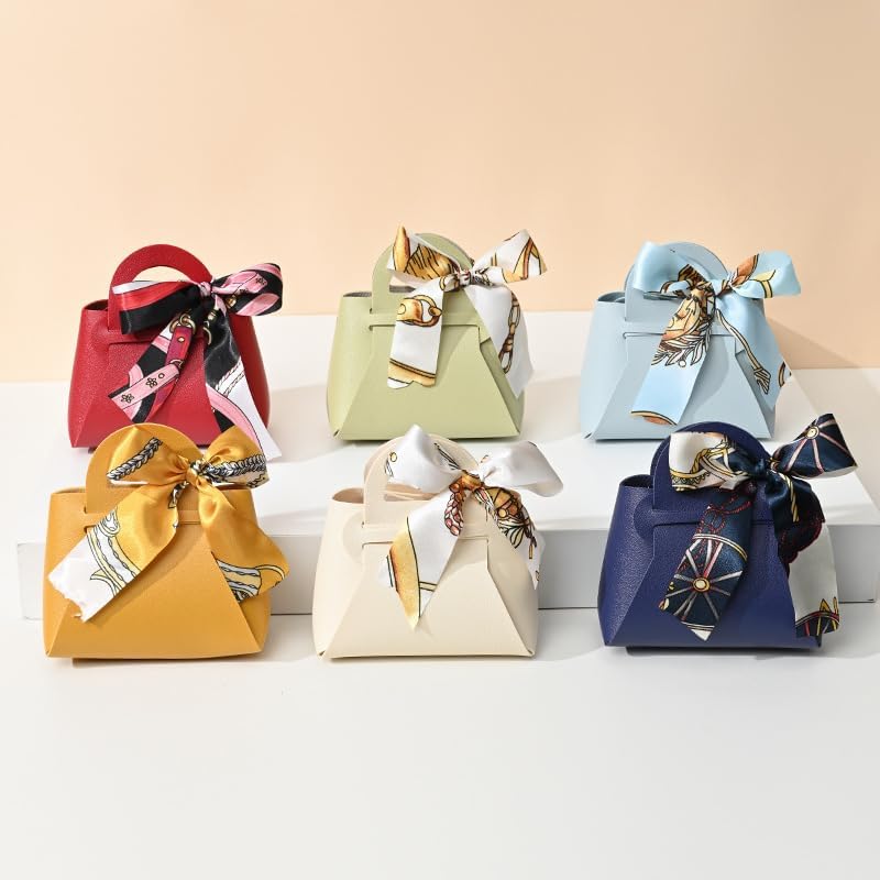 HOSDZOU 10 Pack Leather Wedding Candy Bags with Handle