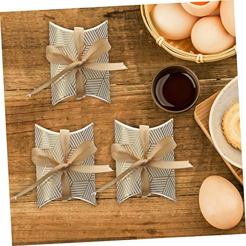 Hemoton 50pcs Gold Foil Pillow Boxes for Gifts and Parties