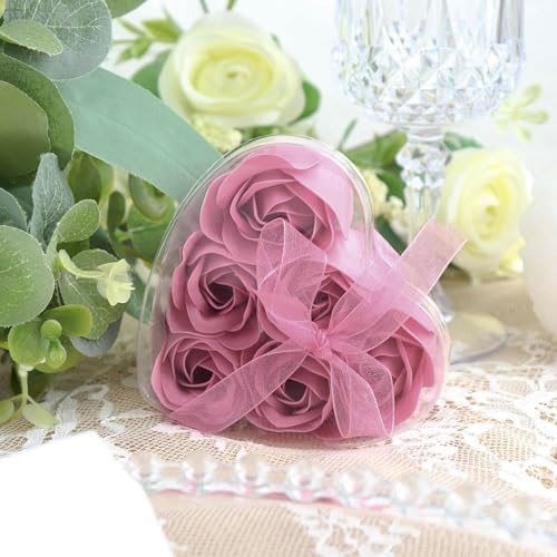 4 Pack Dusty Rose Scented Soap Roses with Gift Boxes and Ribbons