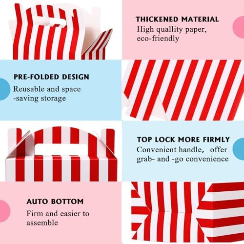 24 Pcs Red White Striped Circus Treat Boxes for Birthday Party