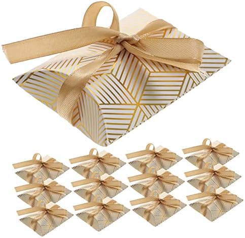 HAPINARY 50pcs Foil Striped Pillow Boxes for Wedding Party Favors