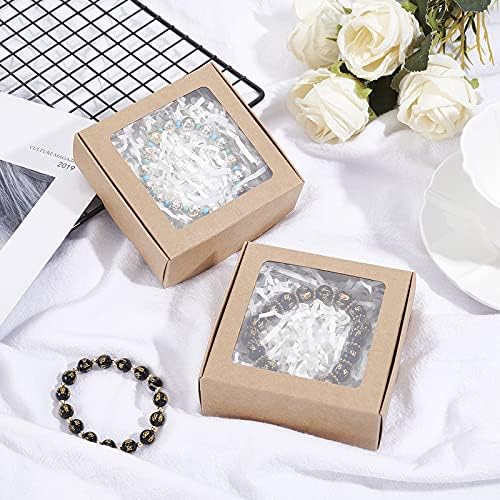 BENECREAT 20 Pack Square Brown Kraft Gift Boxes with Clear Windows