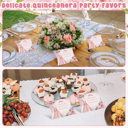 100 PCS Quinceanera Pillow Gift Boxes Rose Gold 15th Birthday Party Favors