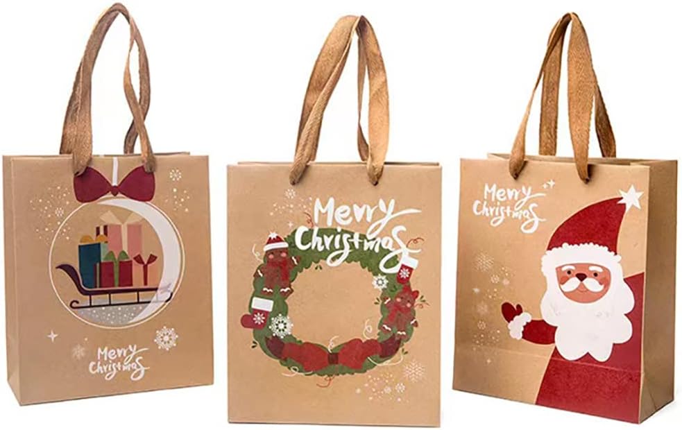 Premium Christmas Gift Bags with Ribbon Handles 6 Pack