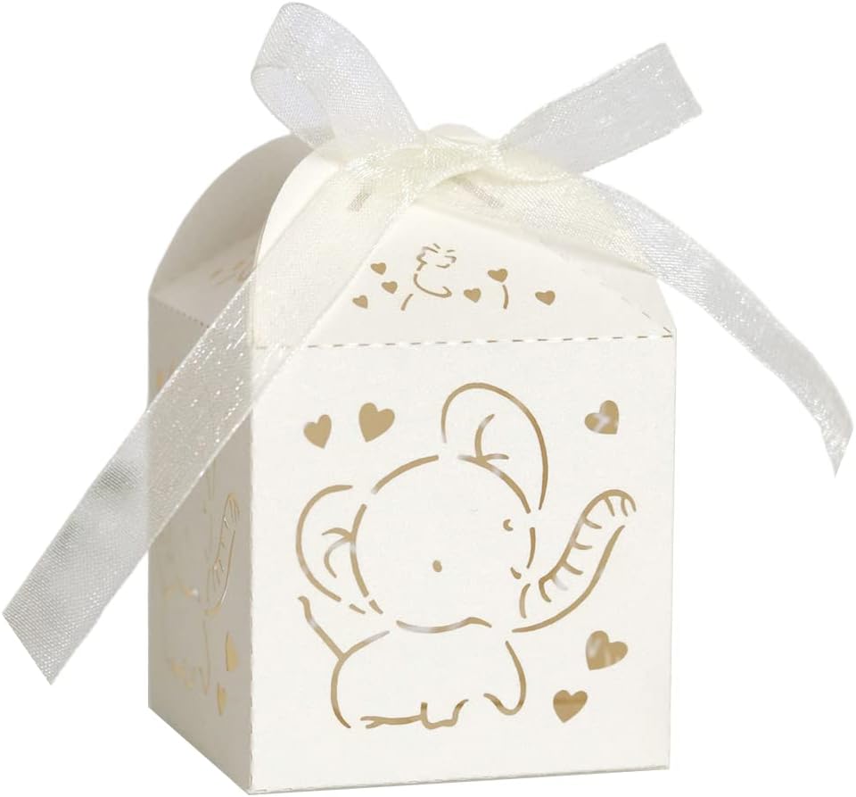 50PCS Laser Cut Favor Boxes with Ribbons