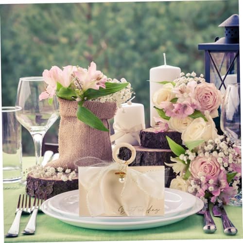 COLLBATH 10pcs Gold Ribbon Wedding Favor Boxes with Wood Handles