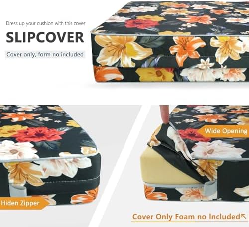 Porch Shield Outdoor Cushion Slipcovers Set 4 Floral Black
