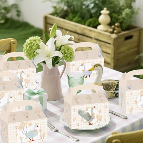 Silly Goose Themed 12 Piece Beige Gingham Party Boxes