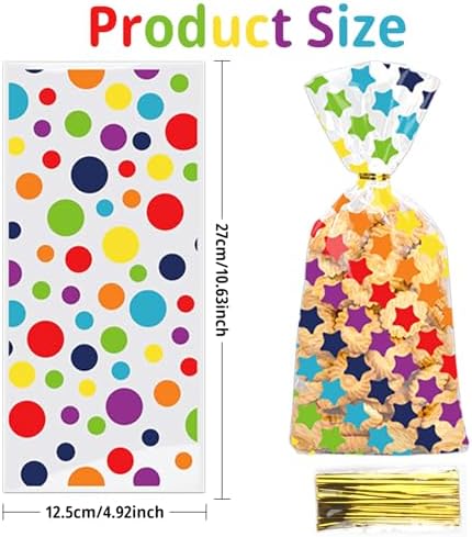 Totelux Rainbow Cellophane Gift Bags with Ties 50PCS