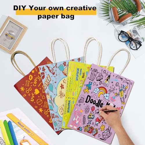 BAG BOX 50 Pack Medium Red Kraft Gift Bags with Handles